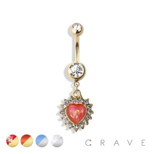 GEM HEART BURST DANGLE 316L SURGICAL STEEL NAVEL RING